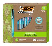 BIC Ecolutions Ocean-Bound Retractable Gel Pens, Medium Point 1.0mm, Assorted Ink, 15 Count