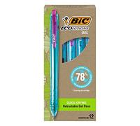 BIC Ecolutions Plastic Gel Pens, Medium Point (1.0mm), 12-Pack, Retractable Assorted Ink Pens Made from 78% Recycled Ocean Bonded Plastic, Excluding