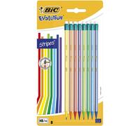 BIC Evolution Graphite Pencils - Pack of 8 - HB Pencils with Eraser - Colourful Stripe Design and Shock-Resistant Lead