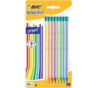 BIC Evolution Graphite Pencils - Pack of 8 - HB Pencils with Eraser - Colourful Stripe Design and Shock-Resistant Lead