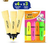 Bic Flat Neon Highlighter Pack Of 4 With Pastel Yellow Highlighters 3 Pack