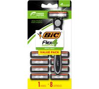 BIC Hybrid Flex 4 Sensitive Titanium Men's Disposable Razors, For a Smooth, Ultra-Close and Comfortable Shave, 8 Cartridges and 1 Handles, 9 Piece Razor Set