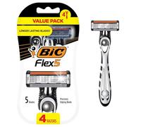 BIC Flex 5 Disposable Razors for Men, Sensitive Skin Razor For a Smooth and Close Shave, Portable Razors with 5 Blades, 4-Disposable Razor Set(Pack of 1)