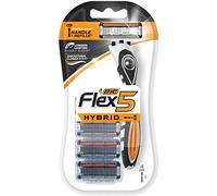 Bic Flex 5 Hybrid Disp, 4 Count - Modern, Orange Plastic Cartridge Razor for Men, Manual Shaving Enthusiasts