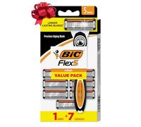 BIC Flex 5 Hybrid Disposable Razors for Men, Sensitive Skin Razor For a Smooth and Close Shave, 1 Handle and 7 Cartridges With 5 Blades