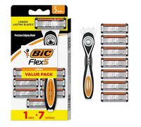 BIC Flex 5 Hybrid Disposable Razors for Men, Sensitive Skin Razor For a Smooth and Close Shave, 1 Handle and 7 Cartridges With 5 Blades