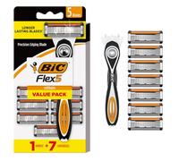 BIC Flex 5 Hybrid Disposable Razors for Men, Sensitive Skin Razor For a Smooth and Close Shave, 1 Handle and 7 Cartridges With 5 Blades