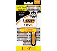 BIC Flex 5 Hybrid Disposable Razors for Men, Sensitive Skin Razor For a Smooth and Close Shave, 1 Handle and 7 Cartridges With 5 Blades