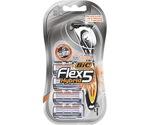 BIC Flex 5 Hybrid, Men's 5-Blade Razors, Precision Blade for Accuracy, Pack with 1 Handle and 4 Refills