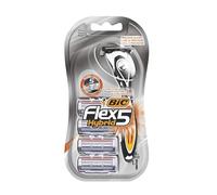 BIC Flex 5 Hybrid Men's Razor - 5 Blade Sensitive Skin Disposable Razor, 1 Handle & 4 Refills Travel Razors, Aloe Vera Lubricating Strip, Swivel Head & Ergonomic Grip Handle Razors for Men | Pack of 1