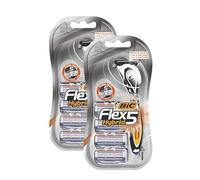 BIC Flex 5 Hybrid Men's Razor - 5 Blade Sensitive Skin Disposable Razor, 1 Handle & 4 Refills Travel Razors, Aloe Vera Lubricating Strip, Swivel Head & Ergonomic Grip Handle Razors for Men | Pack of 2