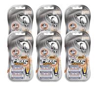 BIC Flex 5 Hybrid Men's Razor - 5 Blade Sensitive Skin Disposable Razor, 1 Handle & 4 Refills Travel Razors, Aloe Vera Lubricating Strip, Swivel Head & Ergonomic Grip Handle Razors for Men | Pack of 6