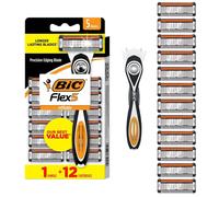 BIC Flex 5 Men's Refillable 5-Blade Razors with 1 Handle and 12 Cartridges, Smooth Shave Kit with Precision Edging Blade, College Dorm Room Essential