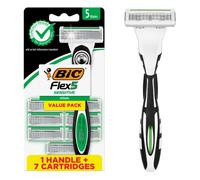 BIC Flex 5 Sensitive Men's Refillable 5-Blade Razorswith 1 Handle and 7 Cartridges, Clinically Proven for Sensitive Skin,