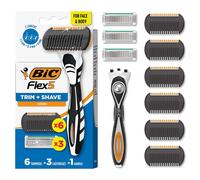 BIC Flex 5 Trim and Shave Men's Grooming Kit, 3-in-1 Beard Trimmer, 5-Blade Razor and Precision Edger,Dorm Room Essential, 3 Cartridges and 6 Trimmers