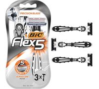 BIC Flex5 Razors - 5 Moveable Nano-tech Blades Plus a Precision Blade for Men - Pack of 3 Disposable Razors