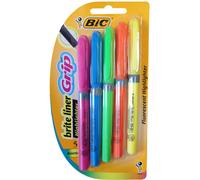 Bic GBLP51ASST Brite Liner Grip Highlighter Chisel Tip Five Fluorescent Colors per Set