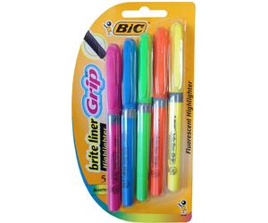 Bic GBLP51ASST Brite Liner Grip Highlighter Chisel Tip Five Fluorescent Colors per Set