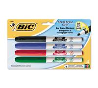 BIC GDEP41-Ast Great Erase Low Odor Dry Erase Markers Fine Point Assorted 4 Dry Erase Markers