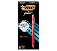 BIC Gel Pens Gel-Ocity, Retractable, Medium Point, Red Ink, Contoured Grip, 12-Count