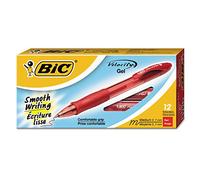 Bic Gel-Ocity Gel Pens, 12-Count, Medium Point, Red Ink, Retractable, Contoured Grip