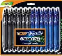 BIC Gel-ocity Quick Dry (DRIES UP TO 3X FASTER) Bulk 24 Pack Of 12 Black And 12 Blue Ink Pens, Smear Free, Retractable Gel Pens, Medium Point 0.7mm, Pens For Taking Notes For Adults Women & Men.