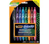 BIC Gel-ocity Quick Dry (Dries Up To 3x Faster) SUPER BRIGHT COLORS 8 Pack, Smear Free, Assorted Colors Retractable Gel Pens, Medium Point (0.7mm), Colorful Pens for adults Women & Men.