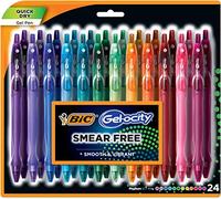 BIC Gel-ocity Quick Dry (Dries Up To 3x Faster) SUPER BRIGHT COLORS 24 Pack, Smear Free, Assorted Colors Retractable Gel Pens, Medium Point 0.7mm, Colorful Pens for adults Women & Men (RGLCGA24-A-AST)