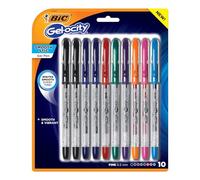 BIC® Gel-ocity Smooth Stic Gel Pens, Fine Point, 0.5 mm, Clear Barrels, Assorted Ink Colors, Pack of 10 Pens