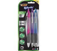 BIC Gel-ocity Ultra Retractable Gel Pen; Medium Point (0.7mm); Assorted Colors; Premium Design & Comfortable Grip; 3-Count