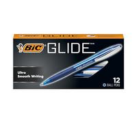 BIC Glide Retractable Ball Pen, Medium 1.0 mm, Blue, Rubber Grip, 12-Count