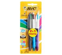 Bic Grip 4-Colours Retractable Pens [Pack of 3] - 1 Grip, 1 Pro, 1 Fun/Fashion Colours Medium 1.0mm