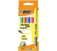 BIC Highlighter Grip – Medium Chisel 1.6-3.3 mm – Ribbed Rubber Grip, Water-Based Ink – Pack of 5