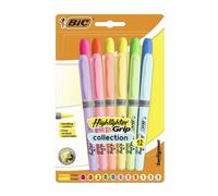 BIC Highlighter Grip, Ribbed Rubber Grip for Extra Comfort, Water-Based Ink, Assorted Intense and Pastel Colours, Pack of 12