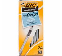 Bic GSMG241 Round Stic Grip Xtra Comfort Ballpoint Pens44; Black - 24 per Pack