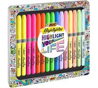 BIC Highlighter Collection Box, Assorted Intense and Pastel Colours, in Convenient Metal Gift Box, Pack of 15