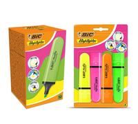 Bic Highlighter Flat Marker 12x Neon Green & 4x Assorted Quick Dry Chisel Tip Bic Multicolor