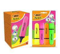 Bic Highlighter Flat Marker 12x Neon Pink & 4x Assorted Quick Dry Chisel Tip Bic Multicolor