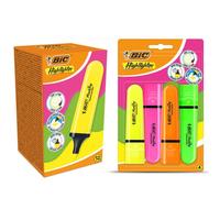 Bic Highlighter Flat Marker 12x Neon Yellow & 4x Assorted Neon Chisel Tip Pens Bic Multicolor