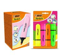 Bic Highlighter Flat Marker 12x Pastel Pink & 4x Assorted Neon Chisel Tip Bic Multicolor