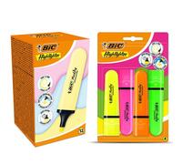 Bic Highlighter Flat Marker 12x Pastel Yellow & 4x Assorted Neon Chisel Tip Bic Multicolor