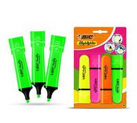 Bic Highlighter Flat Marker 3x Neon Green & 4x Assorted Quick Dry Chisel Tip Bic Multicolor