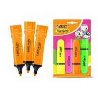 Bic Highlighter Flat Marker 3x Neon Orange & 4x Assorted Quick Dry Chisel Tip Bic Multicolor