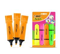 Bic Highlighter Flat Marker 3x Neon Pink & 4x Assorted Quick Dry Chisel Tip Bic Multicolor
