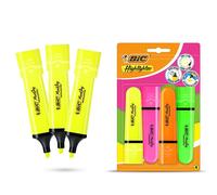 Bic Highlighter Flat Marker 3x Neon Yellow & 4x Assorted Neon Chisel Tip Pens Bic Multicolor