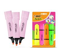 Bic Highlighter Flat Marker 3x Pastel Pink & 4x Assorted Neon Chisel Tip Bic Multicolor