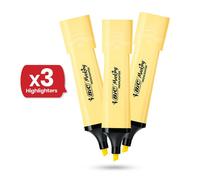 Bic Highlighter Flat - Pastel Yellow - Pack of 3 Bic Multicolor