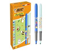BIC Highlighter Grip Décor Pens Kawaii Series Chiselled Nib - Assorted Neon Colours, Pack of 10