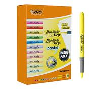 BIC Highlighter Grip & Highlighter Grip Pastel, Perfect For The Classroom, Office, Or Christmas, Assorted Colours, Pack of 24 [Amazon Exclusive]