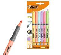 Bic Highlighter Grip Pastel, Highlighter Pens with Adjustable Chisel Tip, Assorted Colours, Pack of 6 Bic Multicolor